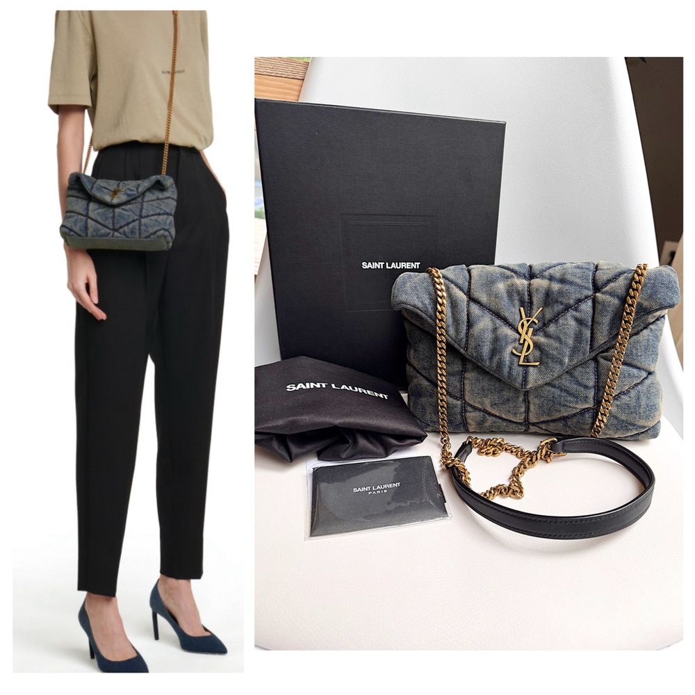 SOLD❌Saint Laurent Puffer Toy Lou Bag in Denim Cassandre Logo crossbody blue - Picture 4 of 11